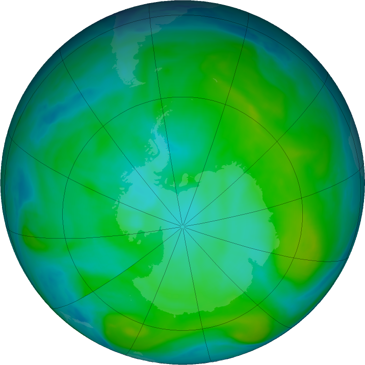 Antarctic ozone map for 11 January 2020